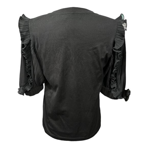 Sandro Paris Black Tee Shirt with Pleated Puffy Sleeves S - Picture 4 of 6
